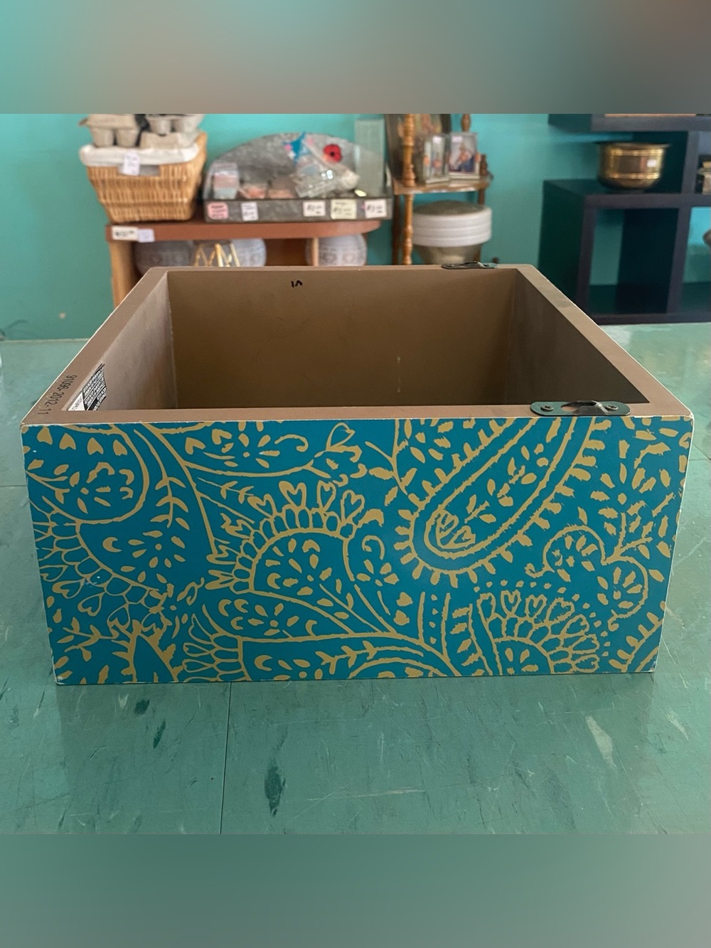 Brown teal blue cube Wall display Shelf paisley Pattern